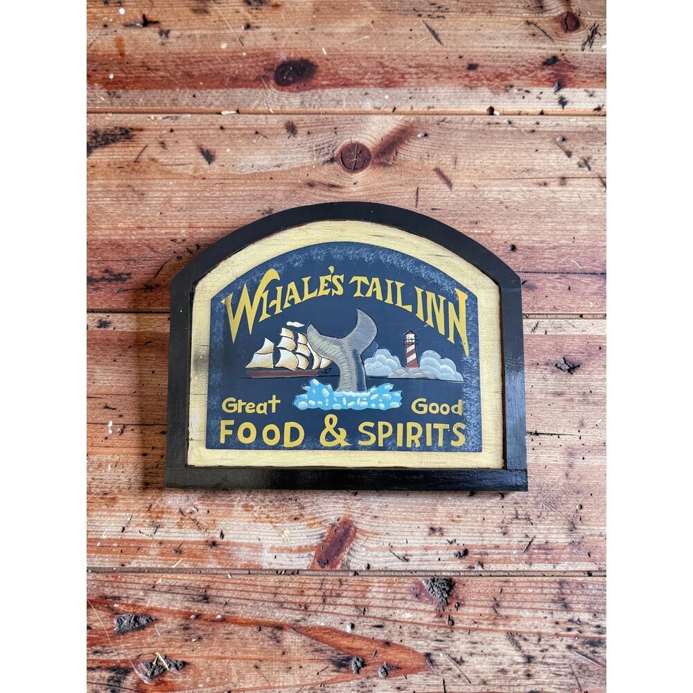 Whale’s Tail Inn Nautical Wall Sign Coastal Pub Bar Decor 18 x 15